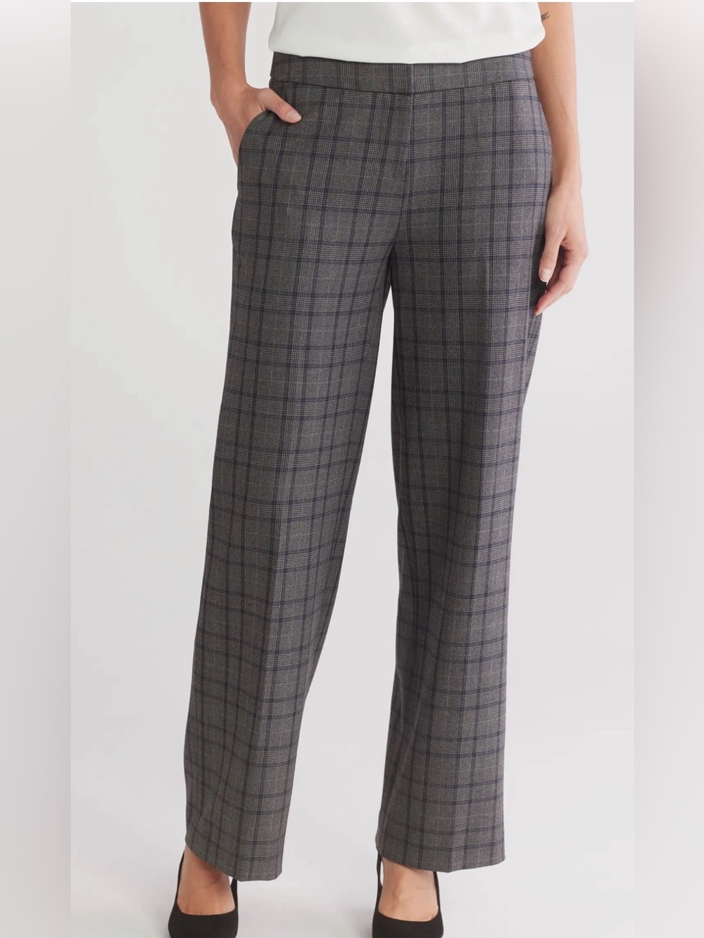 NWT Amanda + Chelsea Alex Pant Size 8 Gray Plaid Stretch Ankle Pants